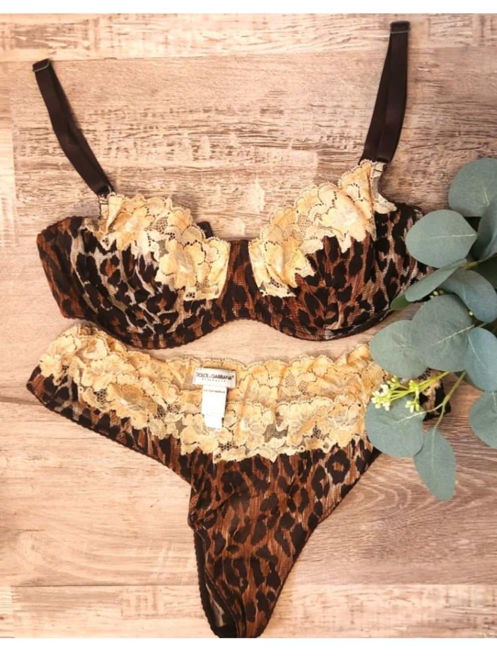 Dolce & Gabbana Leopard Lace Lingerie Set 34D L XL Bra & Underwear - Picture 3 of 9